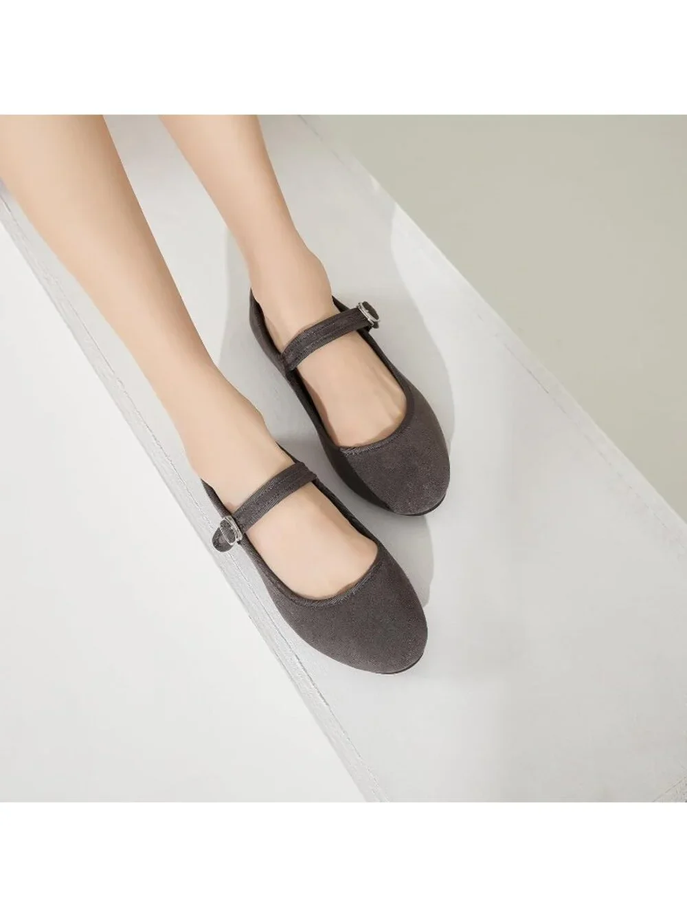 Women's Brown Mary Jane with Strap Faux Suede Black Flats Shoes Comfortable